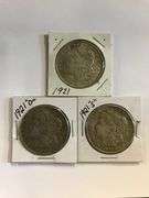 (3) MORGAN SILVER DOLLARS: 1921, 1921-S, 1921-D