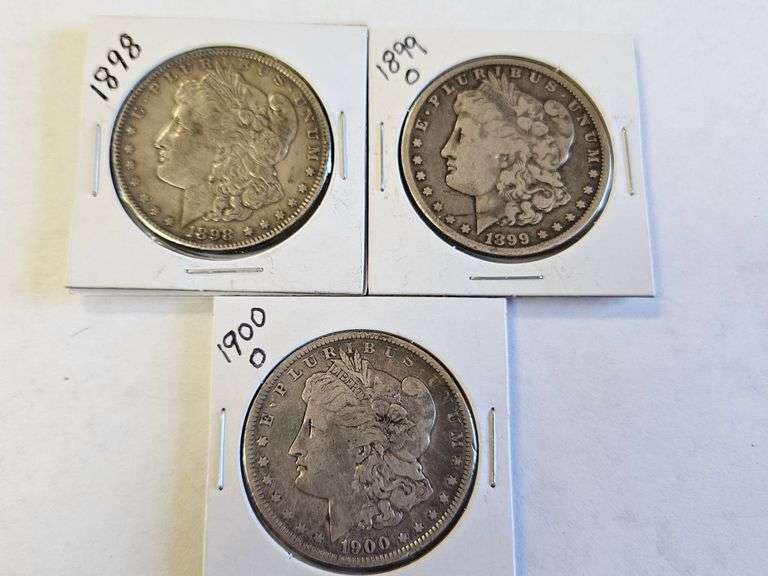 (3) MORGAN SILVER DOLLARS: 1898, 1899-O, 1900-O