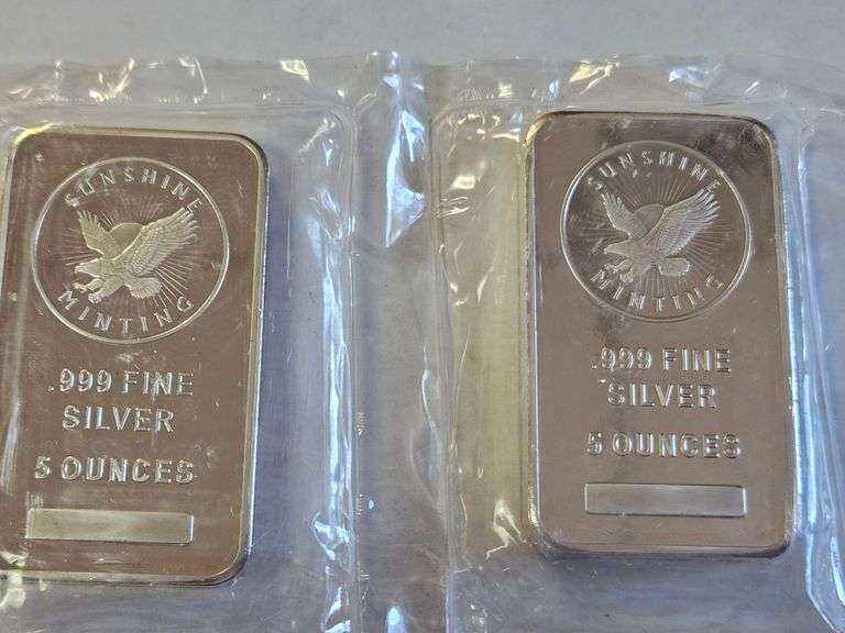 (2) SUNSHINE MINTING 5 TROY OUNCE .999 FINE SILVER BARS