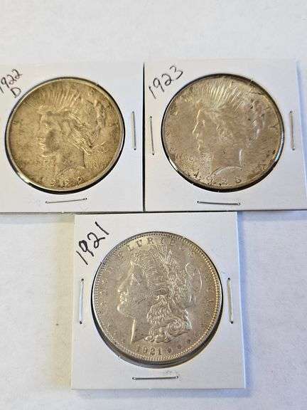 (3) SILVER DOLLARS: 1921 MORGAN, 1922-D PEACE, 1923 PEACE