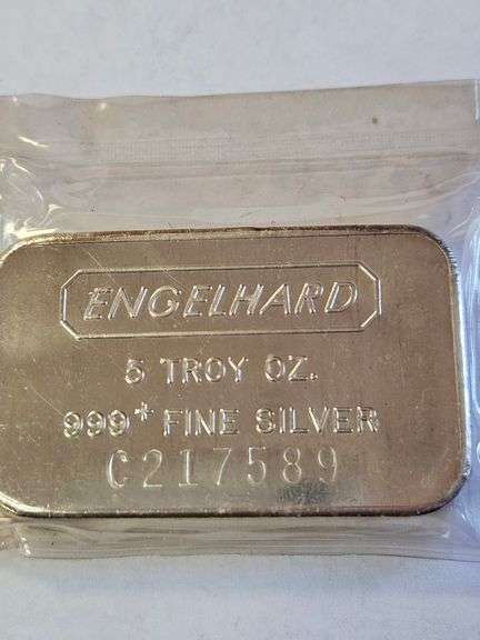 ENGELHARD 5 TROY OZ  999+ FINE SILVER BAR