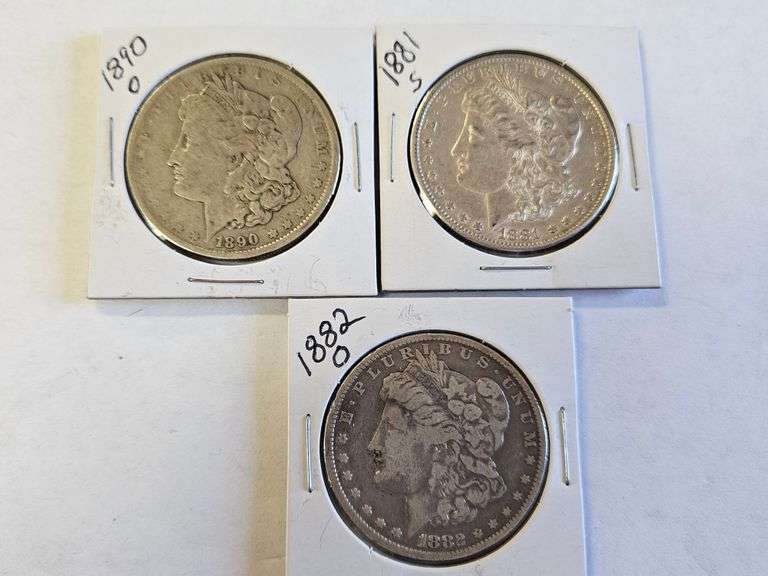 (3) MORGAN SILVER DOLLARS: 1881-S, 1882-O, 1890-O