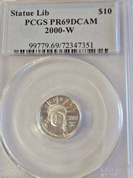 PCGS GRADED PR69 DCAM 2000-W STATUE OF LIBERTY $10 PLATINUM COIN