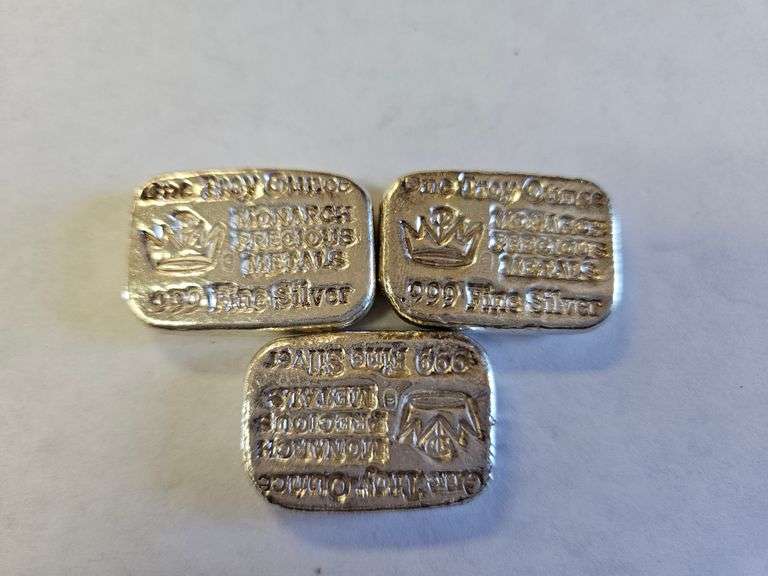 (3) MONARCH PRECIOUS METALS ONE TROY OUNCE .999 FINE SILVER BARS