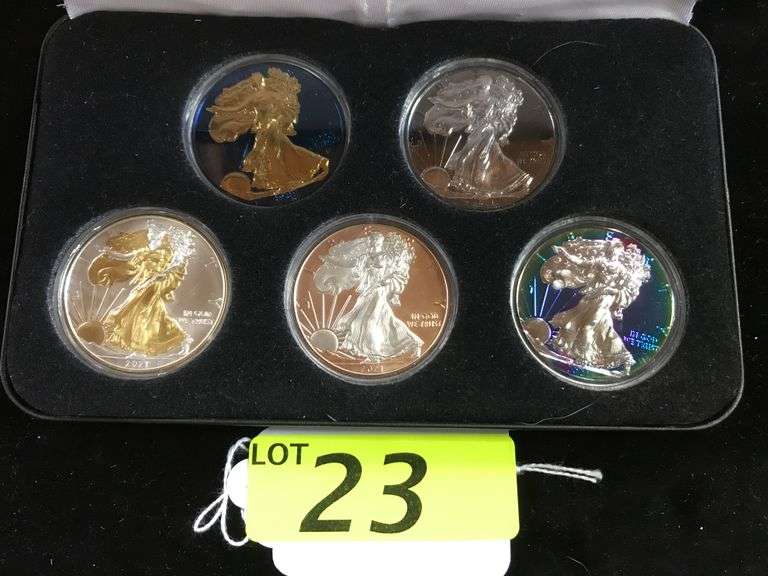 LITTLETON COINS SET OF 5 COLORIZED 2021 SILVER AMERICAN EAGLE COINS