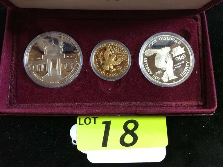 PROOF 1983 UNITED STATES SILVER & GOLD OLYMPIC 3 COIN SET, OLYMPIC GOLD TEN DOLLAR