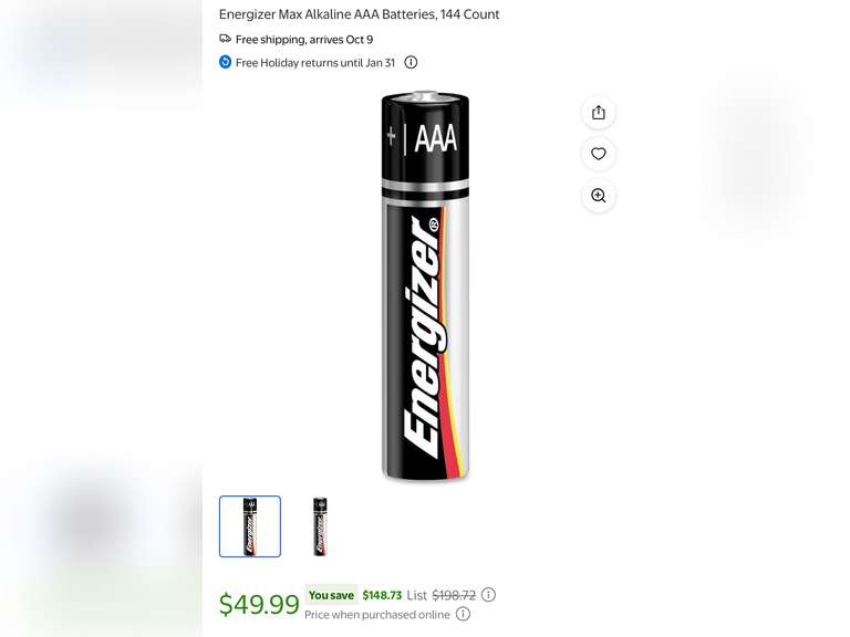 Energizer Max Alkaline AAA Batteries, 144 Count