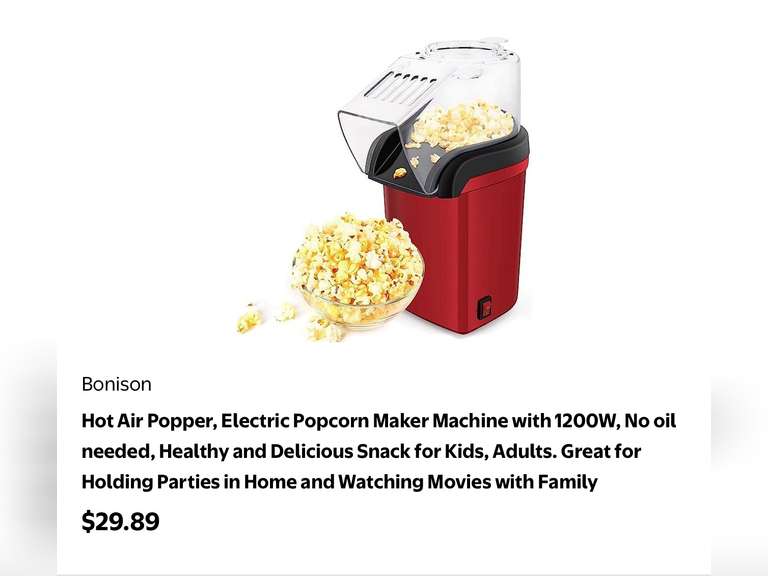 Hot Air Popper, Electric Popcorn Maker Machine with 1200W