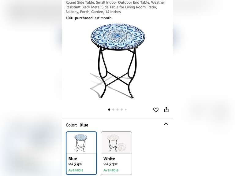 Small Indoor Outdoor End Table, Weather Resistant Black Metal Side Table for Living Room