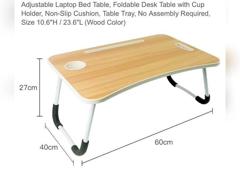 Foldable Desk Table with Cup Holder, Non-Slip Cushion Beige