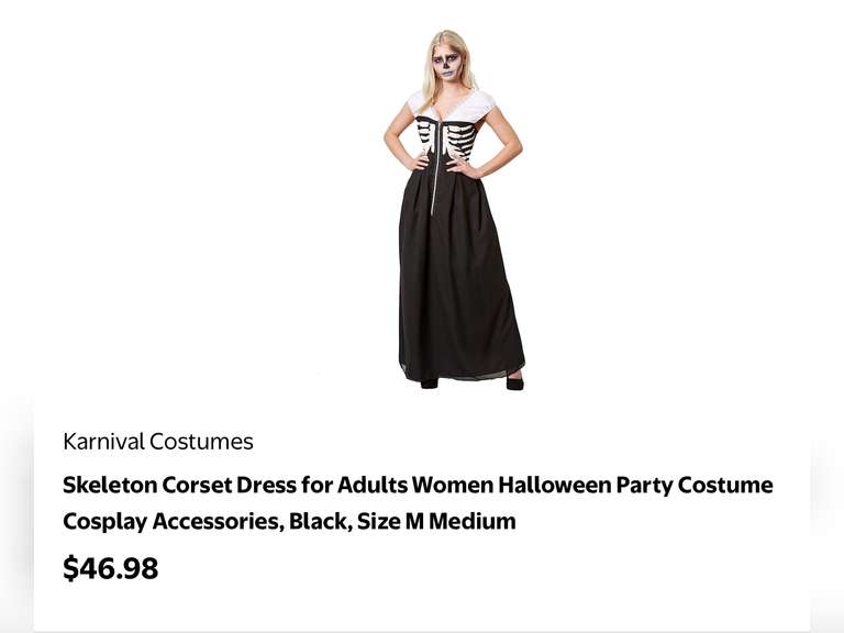 Skeleton Corset Dress for Adults Women Halloween Party Costume Cosplay Accessories, Black, Size Smal