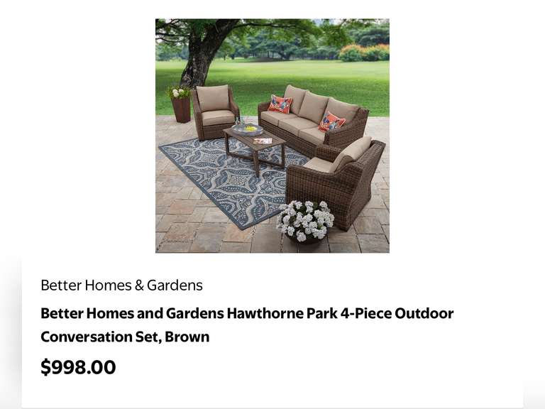 Better Homes and Gardens Hawthorne Park 4-Piece Outdoor Conversation Set, Brown