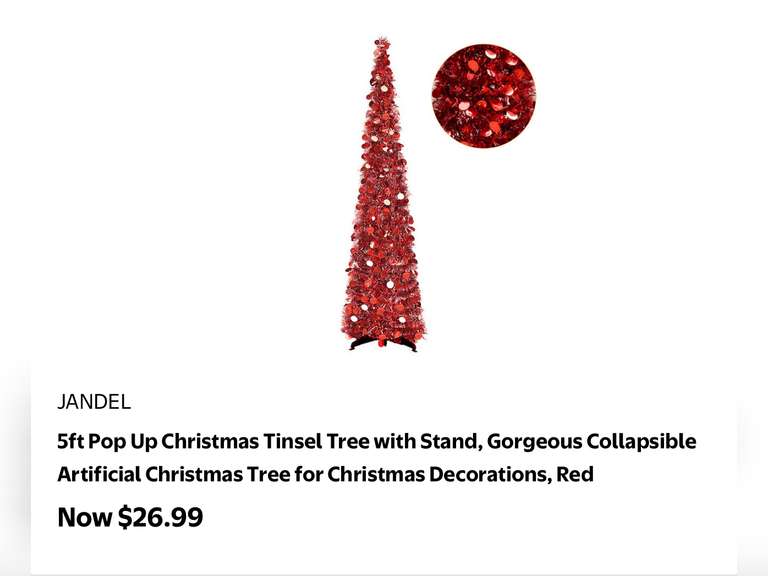 5ft Pop Up Christmas Tinsel Tree with Stand, Gorgeous Collapsible Artificial Christmas Tree for Chri