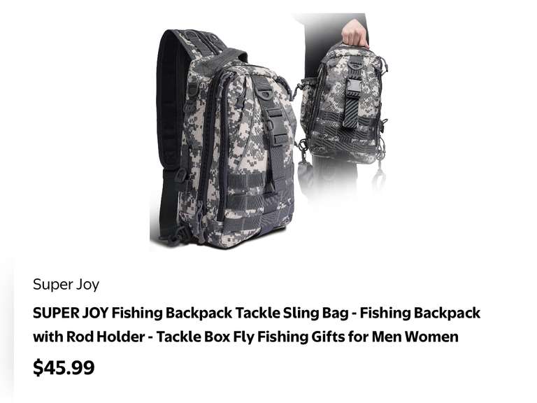 SUPER JOY Fishing Backpack Tackle Sling Bag - Fishing Backpack with Rod Holder