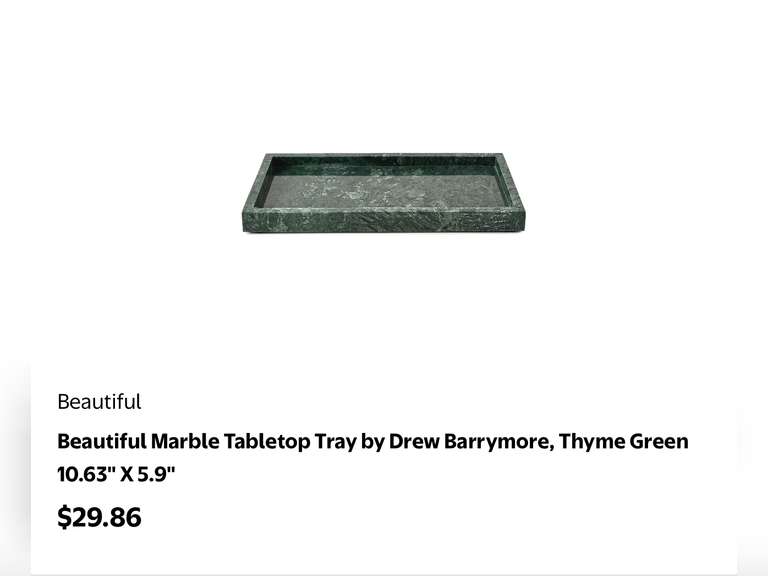 Beautiful Marble Tabletop Tray by Drew Barrymore, Thyme Green 10.63" X 5.9"