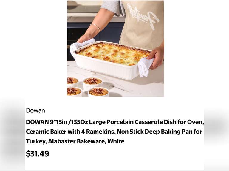 DOWAN 9*13in /1350z Large Porcelain Casserole Dish