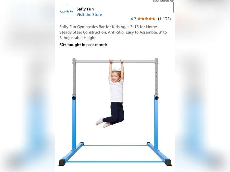 Safly Fun Gymnastics Bar for Kids Ages 3-15
