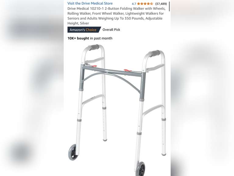 2-Button Folding Walker with Wheels