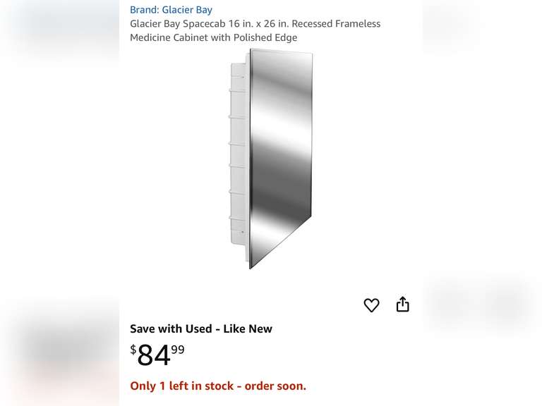 16” x 26” Recessed Frameless Medicine Cabinet With Polished Edge