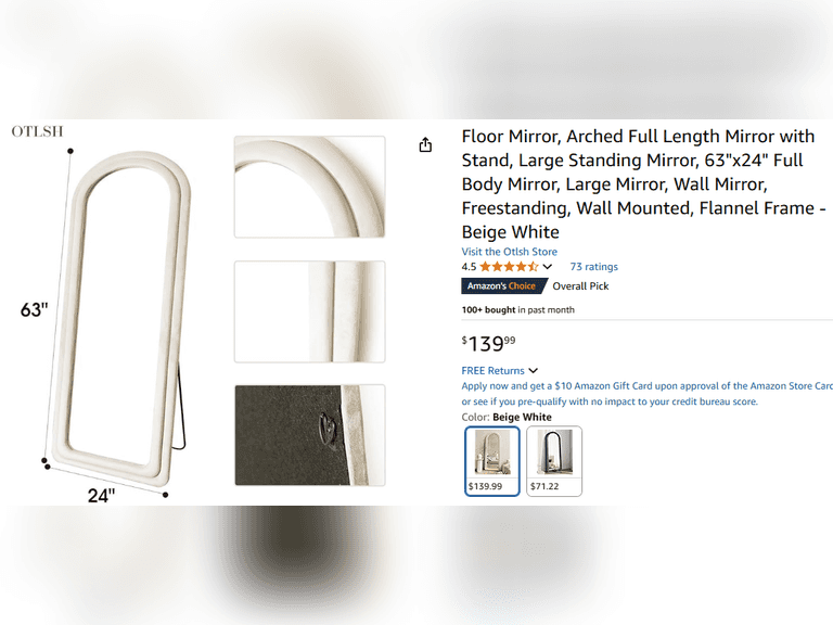 Floor Mirror, Arched Full Length Mirror with Stand