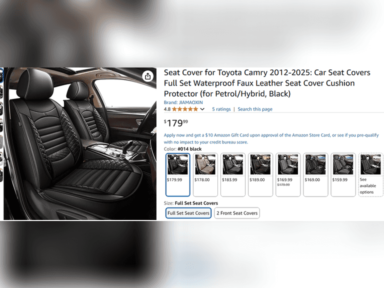 Seat Cover for Toyota Camry 2012-2025