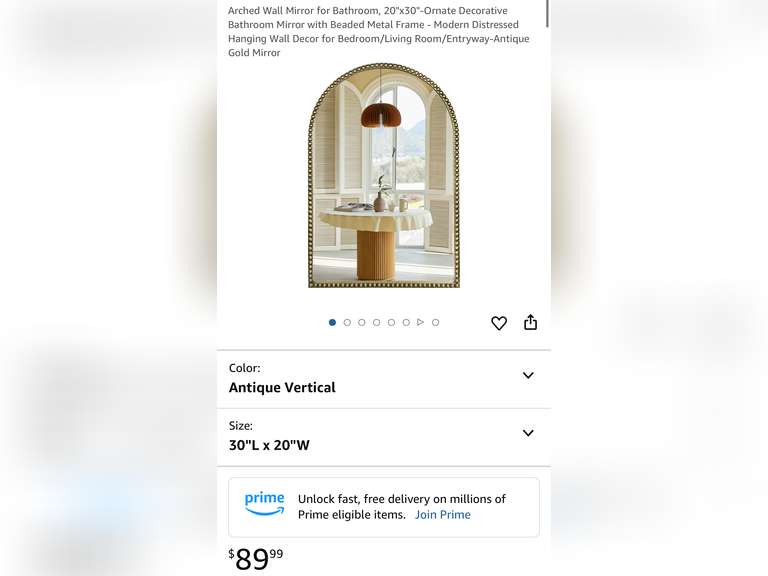 Arched Wall Mirror for Bathroom, 20"x30"-