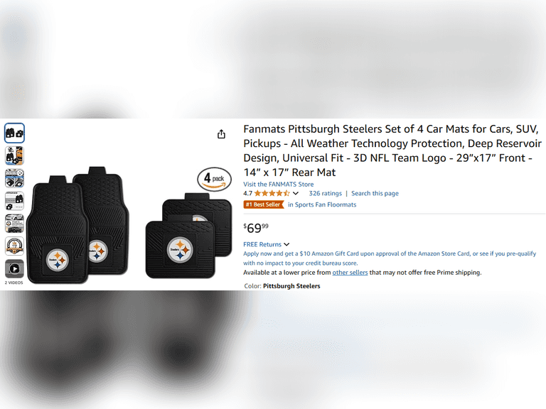 Fanmats Pittsburgh Steelers Set of 4 Car Mats