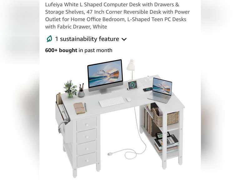 White L Shaped Computer Desk with Drawers & Storage Shelves