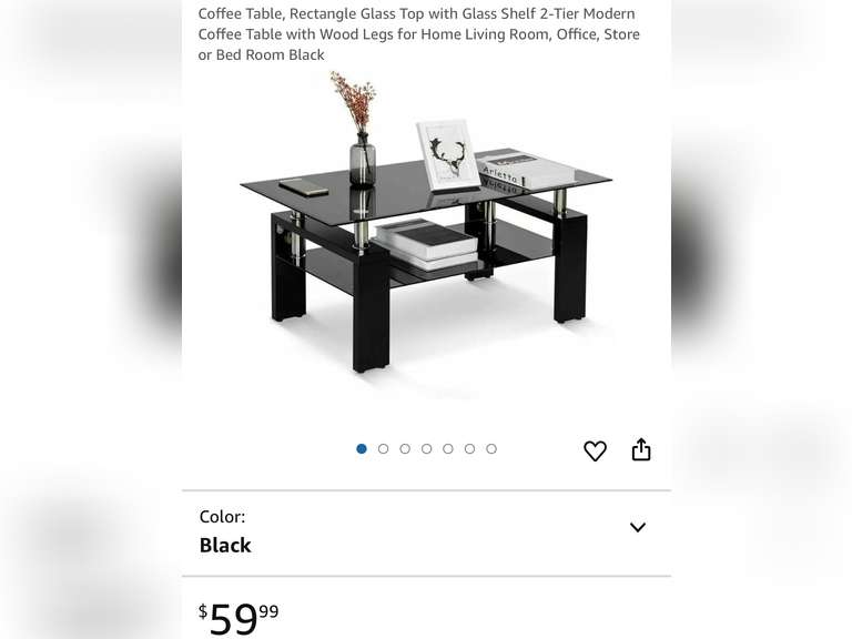 Coffee Table, Rectangle Glass Top with Glass Shelf 2-Tier