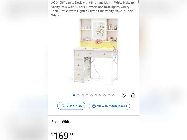 AODK 36" Vanity Desk with Mirror and Lights