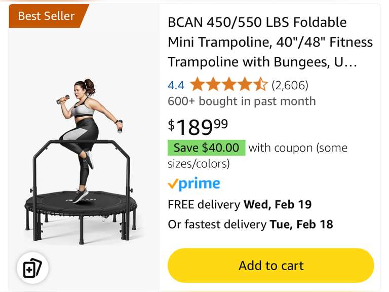 BCAN 450/550 LBS Foldable Mini Trampoline, 40"