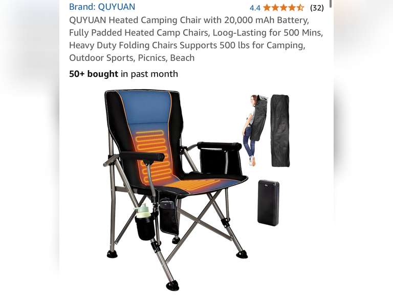 QUYUAN Heated Camping Chair with 20,000 mAh Battery