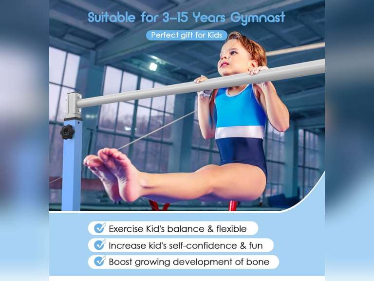 Safly Fun Gymnastics Bar for Kids Ages 3-15 for Home