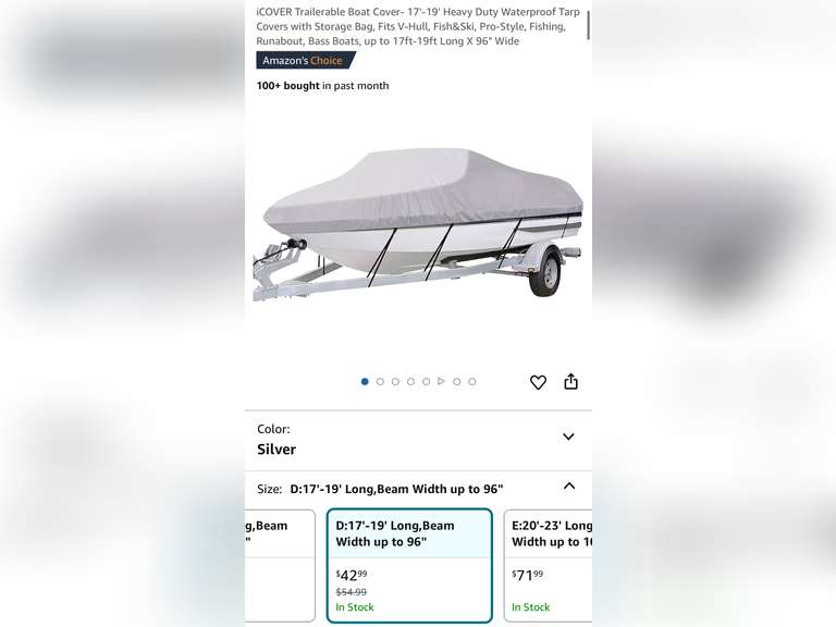 iCOVER Trailerable Boat Cover- 17'-19' Heavy Duty Waterproof Tarp