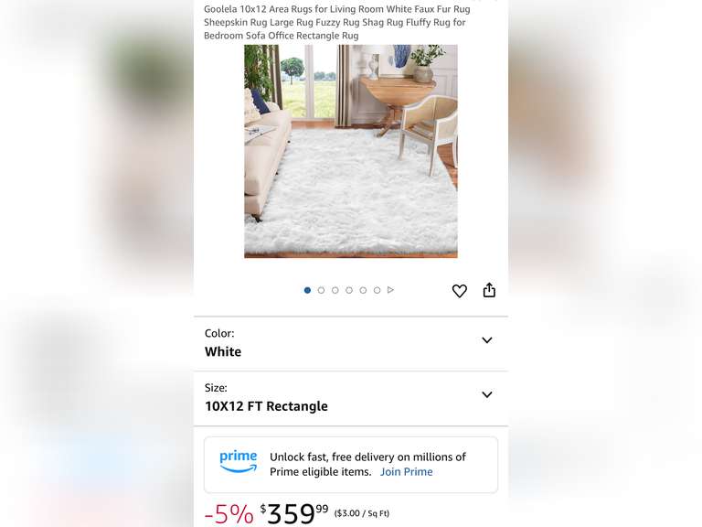 Goolela 10x12 Area Rugs for Living Room White Faux Fur