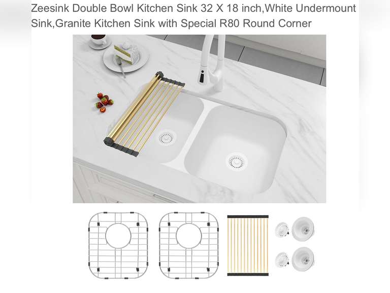 Zeesink Double Bowl Kitchen Sink 32” X 18 “