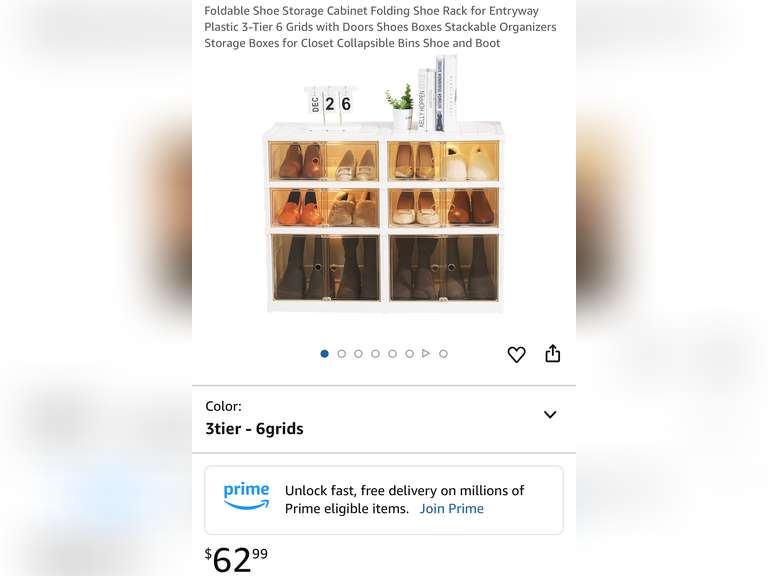 Folding Shoe Rack for Entryway Plastic 3-Tier 6 Grids