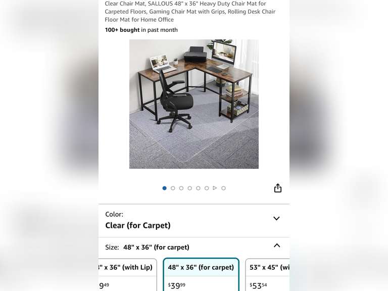 Clear Chair Mat, SALLOUS 48" x 36"