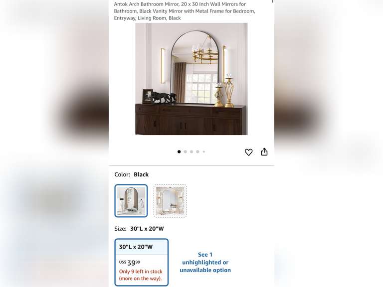 Antok Arch wall Mounted Bathroom Mirror, 20"x30"