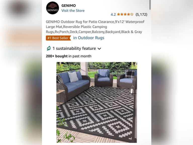 GENIMO Outdoor Rug 9’ x 12’