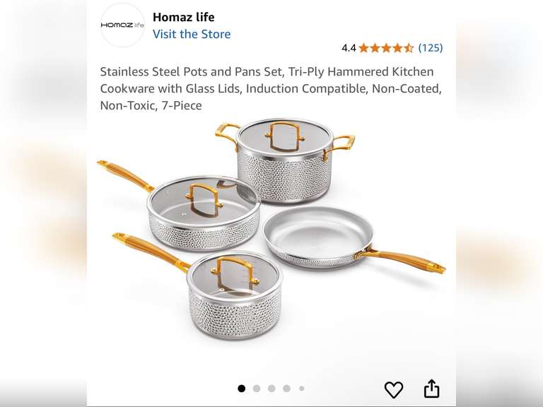 7-Piece Stainless Steel Pots and Pans Set – Tri-Ply Hammered Cookware with Glas