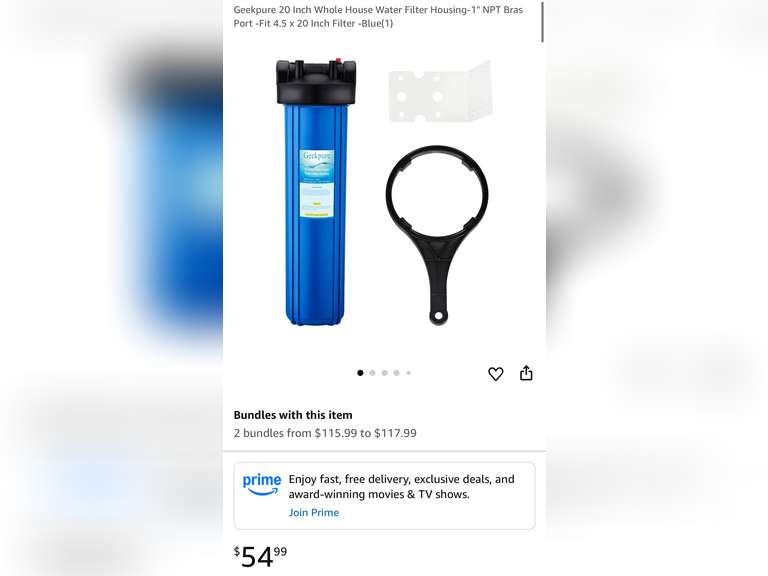 Geekpure 20 Inch Whole House Water Filter Housing