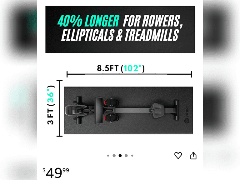 Powr Labs Rowing Machine Mat, Treadmill Mat for Carpet & Hardwood Floors