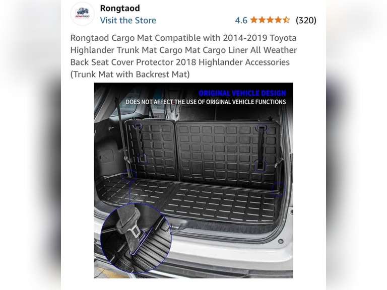 Toyota Highlander (2014–2019) All-Weather Cargo Mat + Backrest Mat Combo