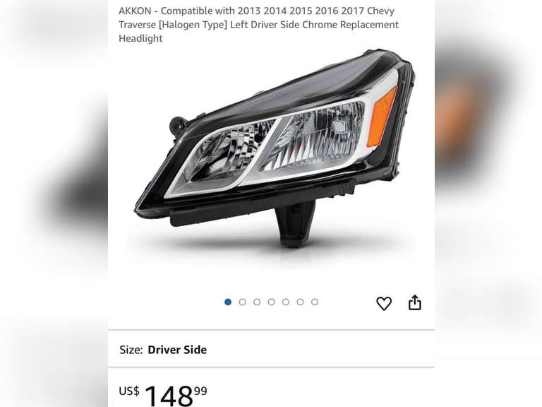 AKKON Chrome Driver Side Headlight 2013 - 2017 Chevy Traverse