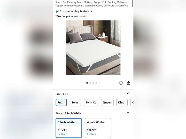 3 Inch Gel Memory Foam Mattress Topper Full