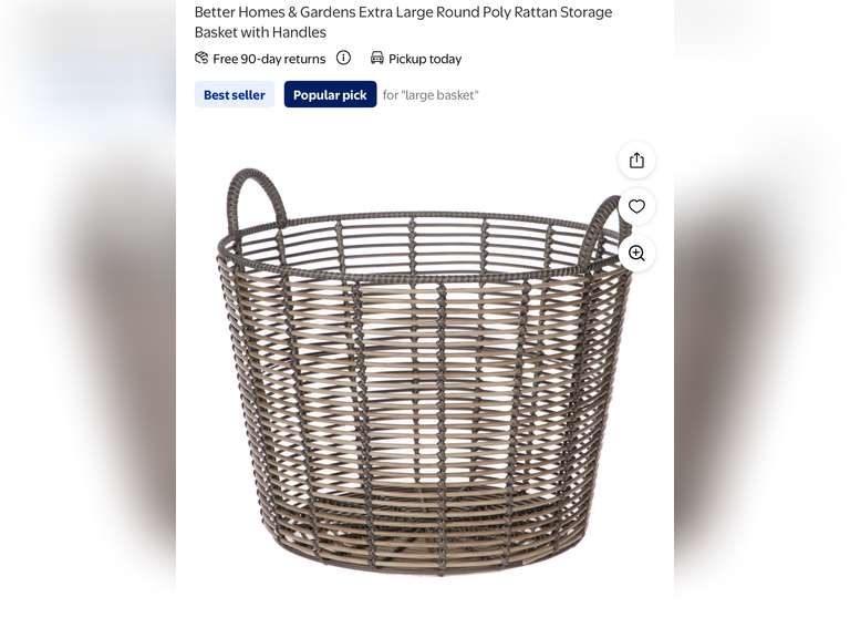 Better Homes & Gardens Extra Large Round Poly Rattan Storage Basket with Handles