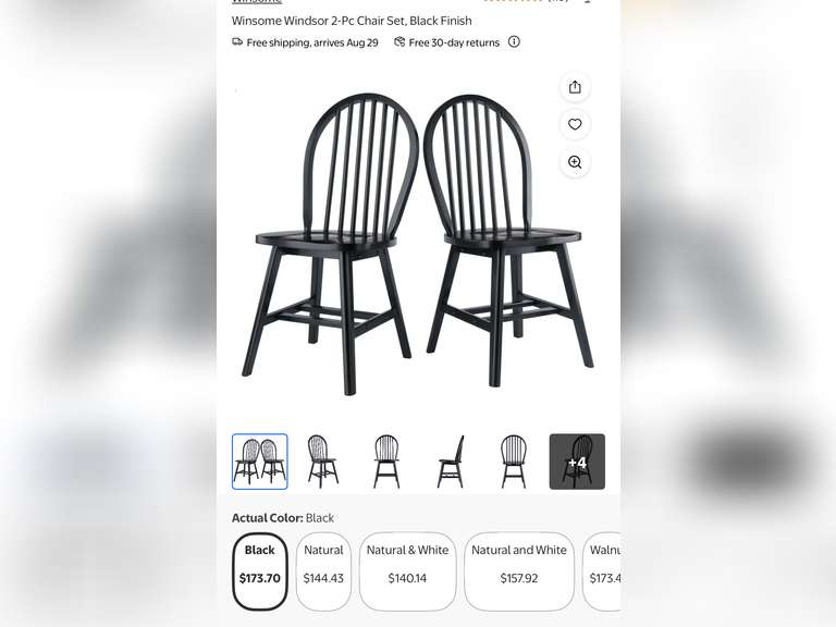 Winsome Windsor 2-Pc Chair Set, Black Finish