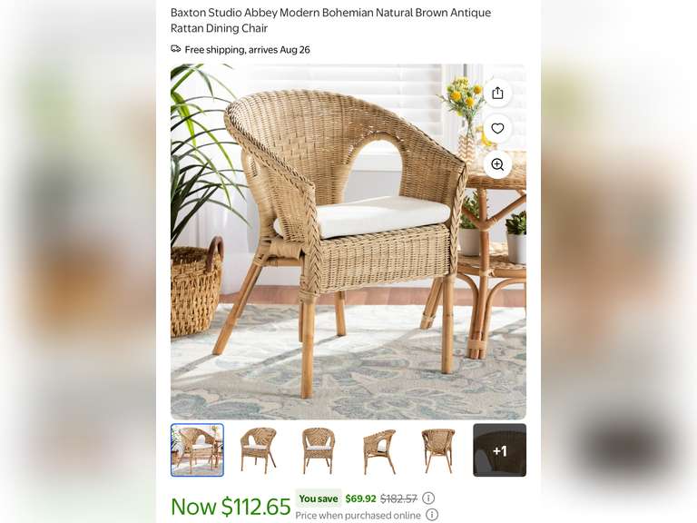 Baxton Studio Abbey Modern Bohemian Natural Brown Antique Rattan Dining Chair