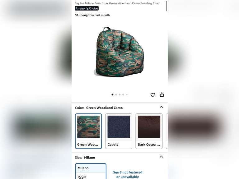 Big Joe Milano Smartmax Green Woodland Camo Beanbag Chair